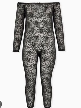 Torrid size 6 Betsey Johnson Black Lace Off-Shoulder Sheer Jumpsuit